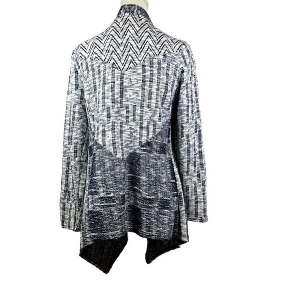 Cupio Women's Open Front Cardigan Waterfall Patchwork Navy and White Medium - Picture 4 of 11
